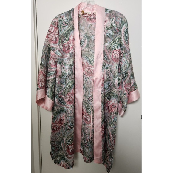 Victoria's Secret Other - Vintage Gold Label Victoria's Secret Pink Sheer Paisley Robe No Belt OSFA Pocket